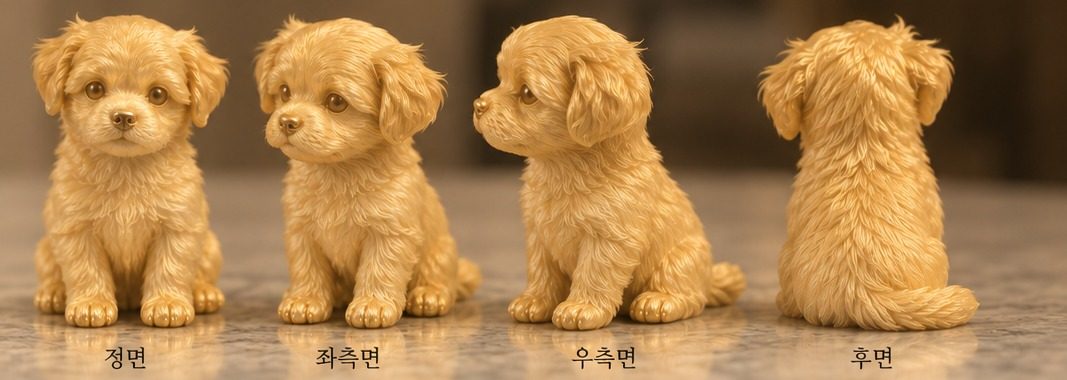 순금 강아지 정면 · 측면 · 후면